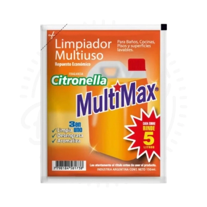 MULTIMAX LIMPIADOR MULTIUSO CITRONELA RINDE 5L X15U